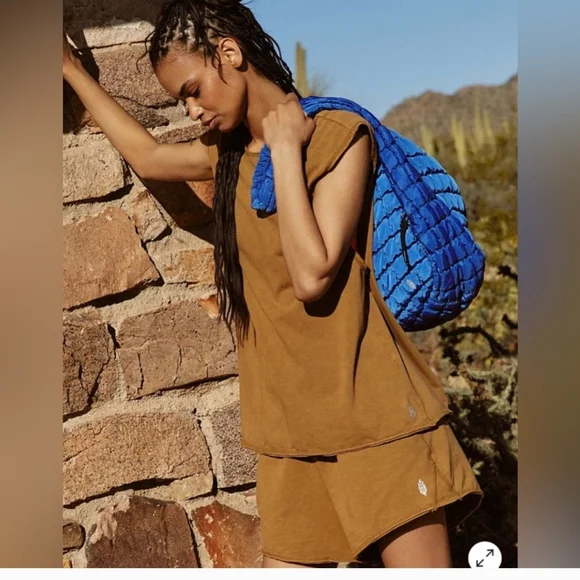 Free People Hot Shot Open Back Shorts Tank Set in Washed Tobacco NEW! - Picture 4 of 9